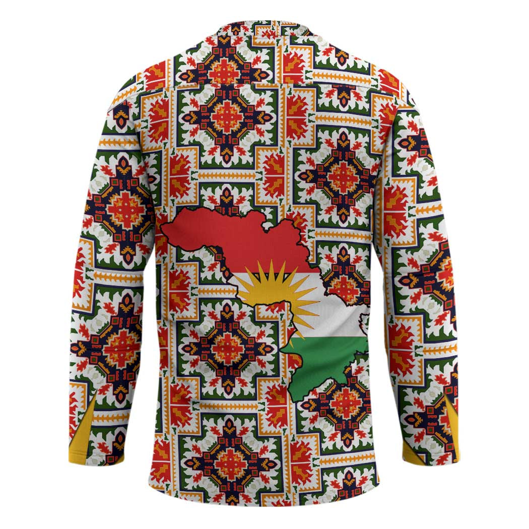 Iraq Kurdistan Region Hockey Jersey Traditional Pattern Yellow Red Green - Wonder Print Shop