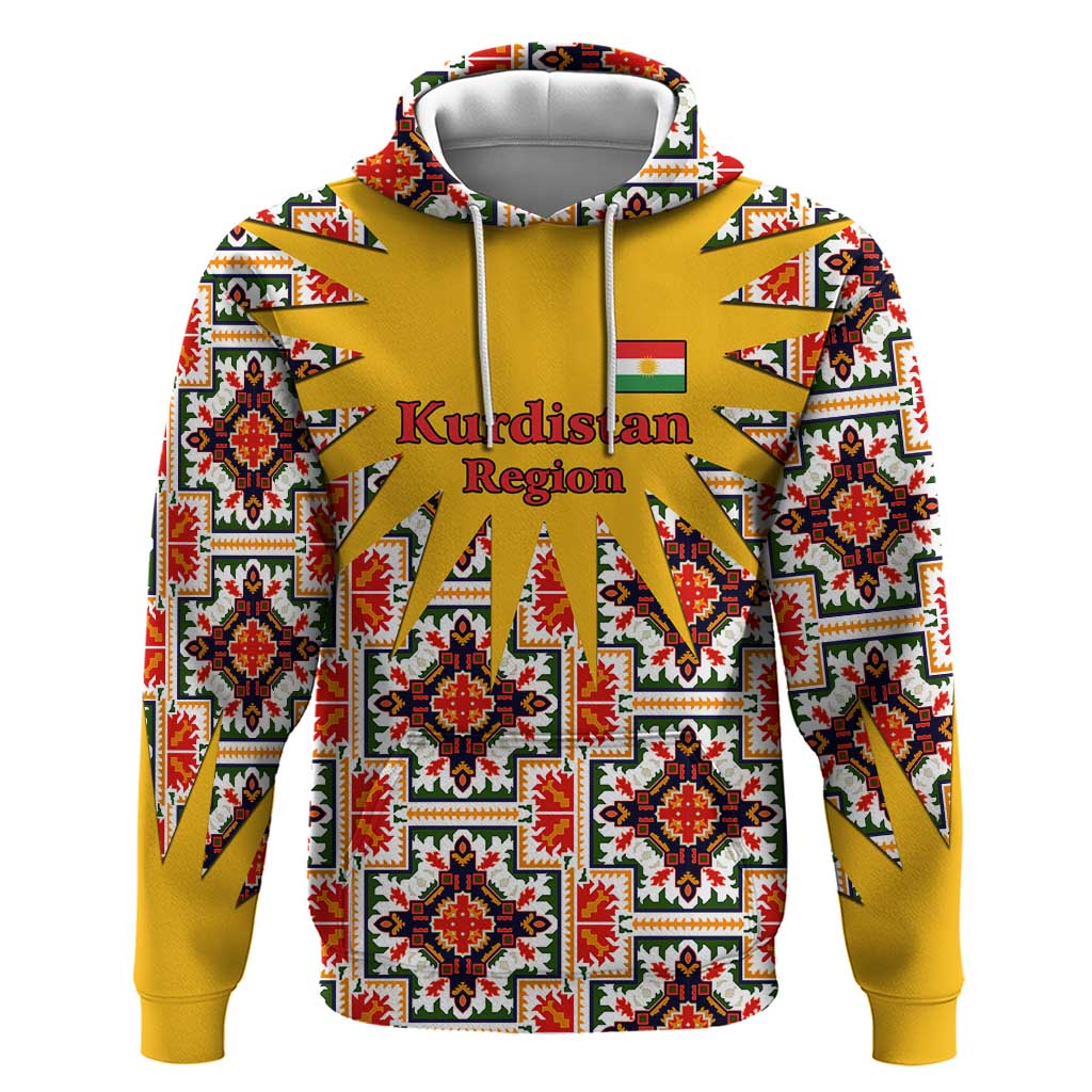 Iraq Kurdistan Region Hoodie Traditional Pattern Yellow Red Green - Wonder Print Shop