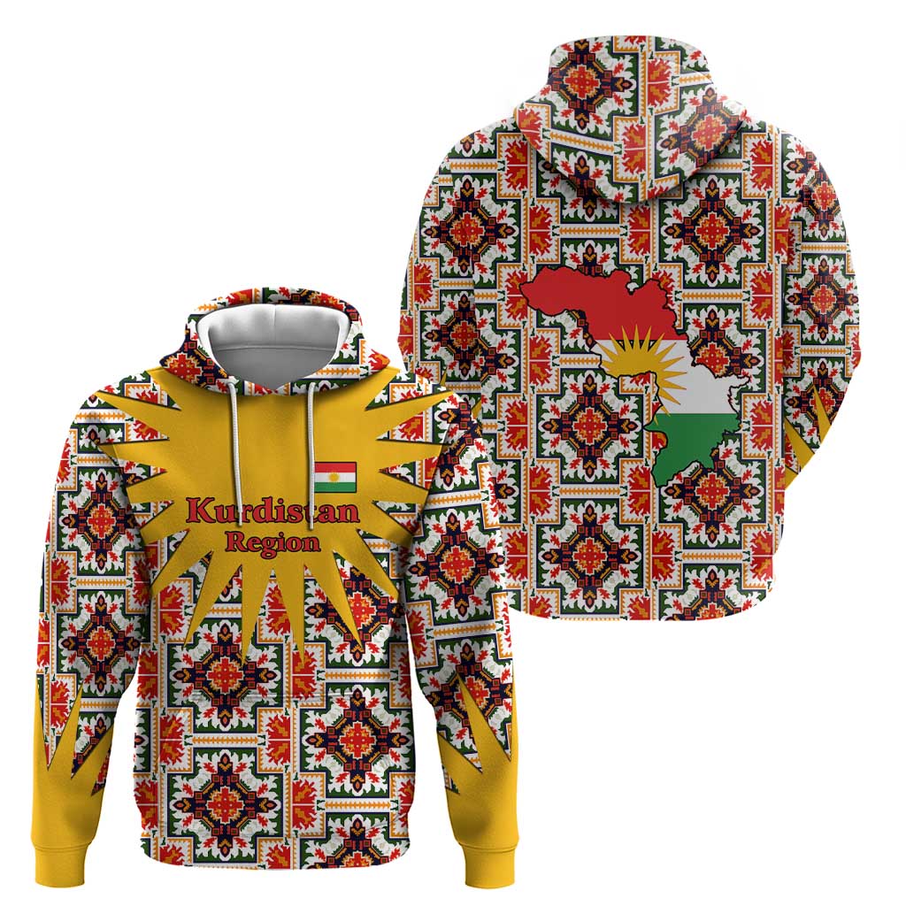 Iraq Kurdistan Region Hoodie Traditional Pattern Yellow Red Green - Wonder Print Shop