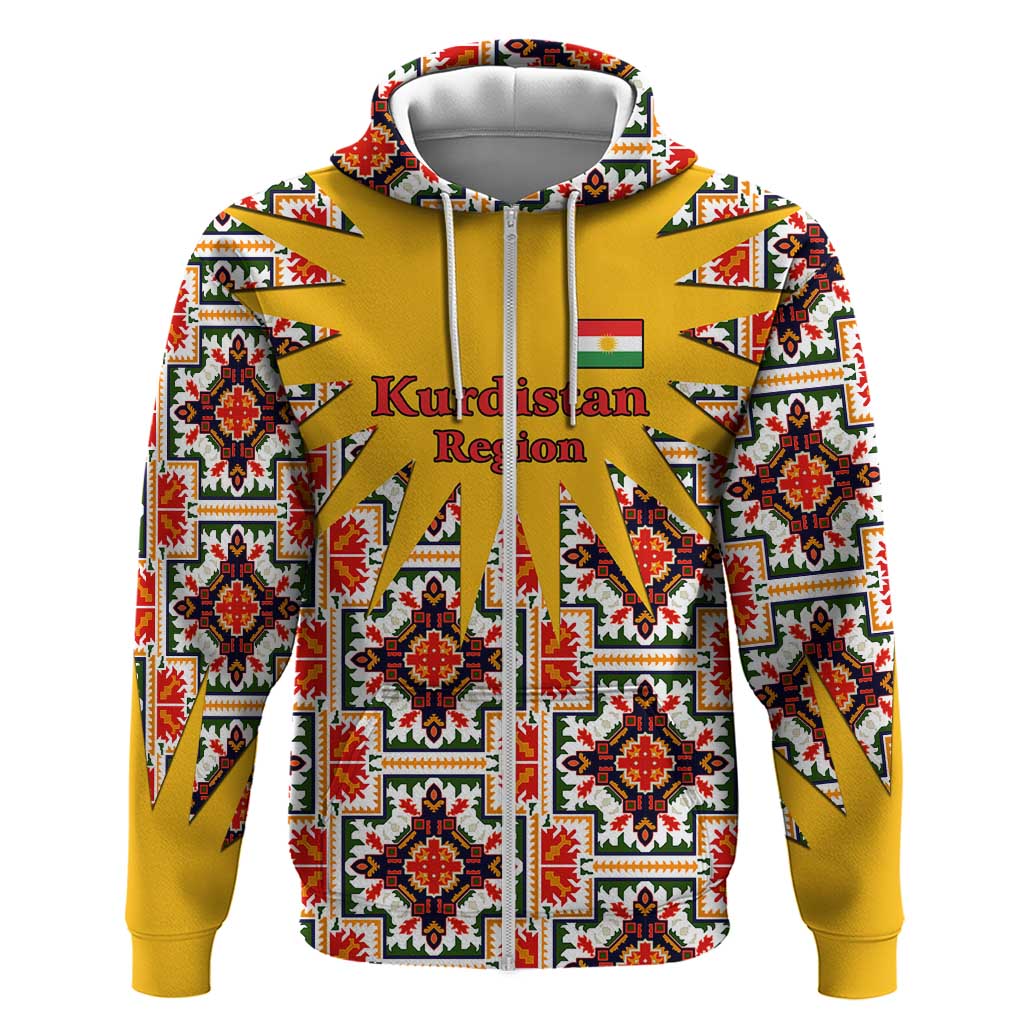 Iraq Kurdistan Region Hoodie Traditional Pattern Yellow Red Green - Wonder Print Shop