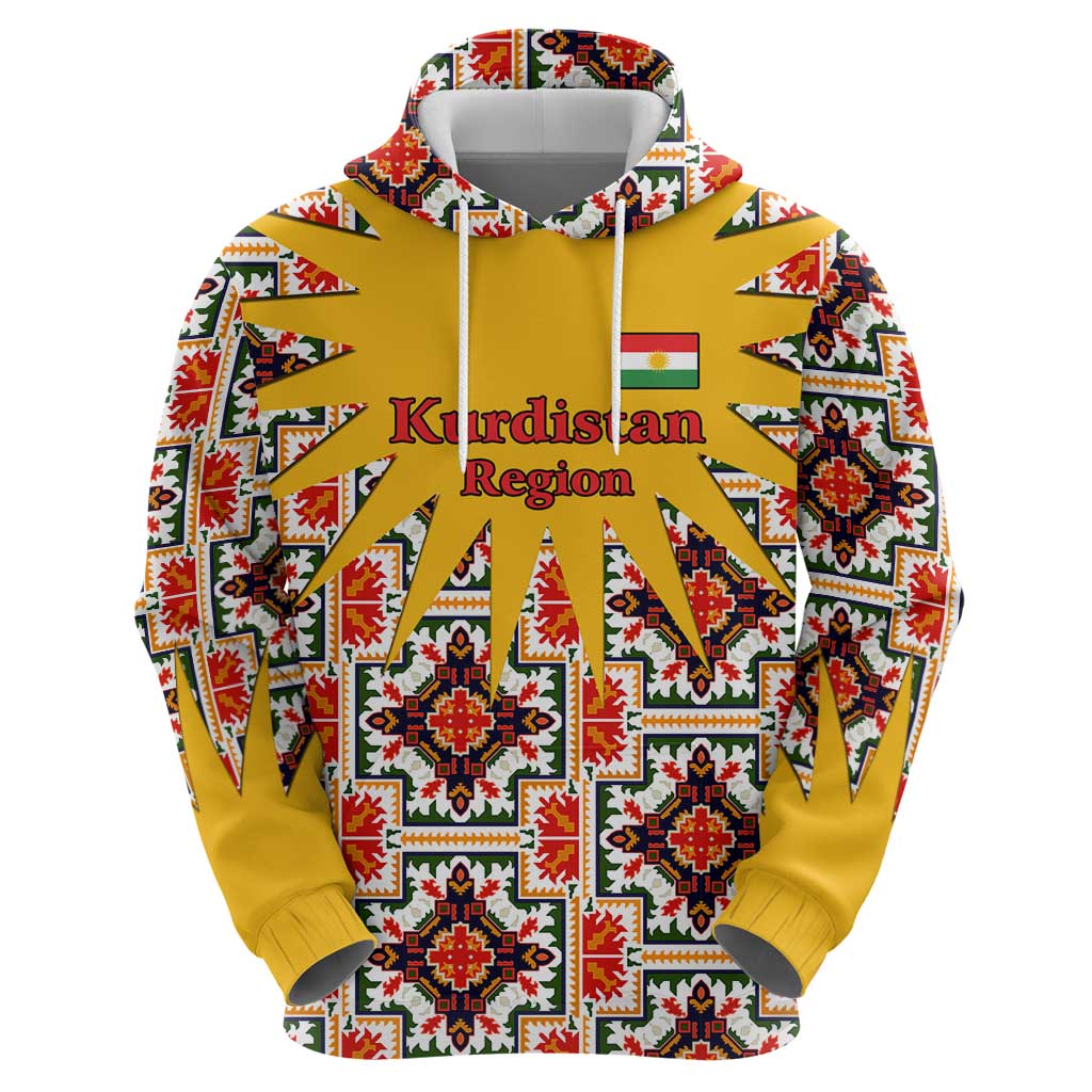 Iraq Kurdistan Region Hoodie Traditional Pattern Yellow Red Green - Wonder Print Shop