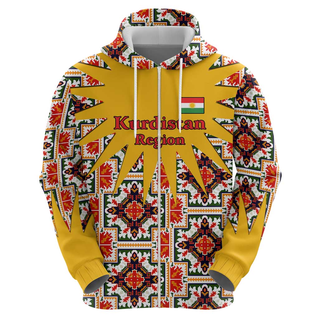 Iraq Kurdistan Region Hoodie Traditional Pattern Yellow Red Green - Wonder Print Shop