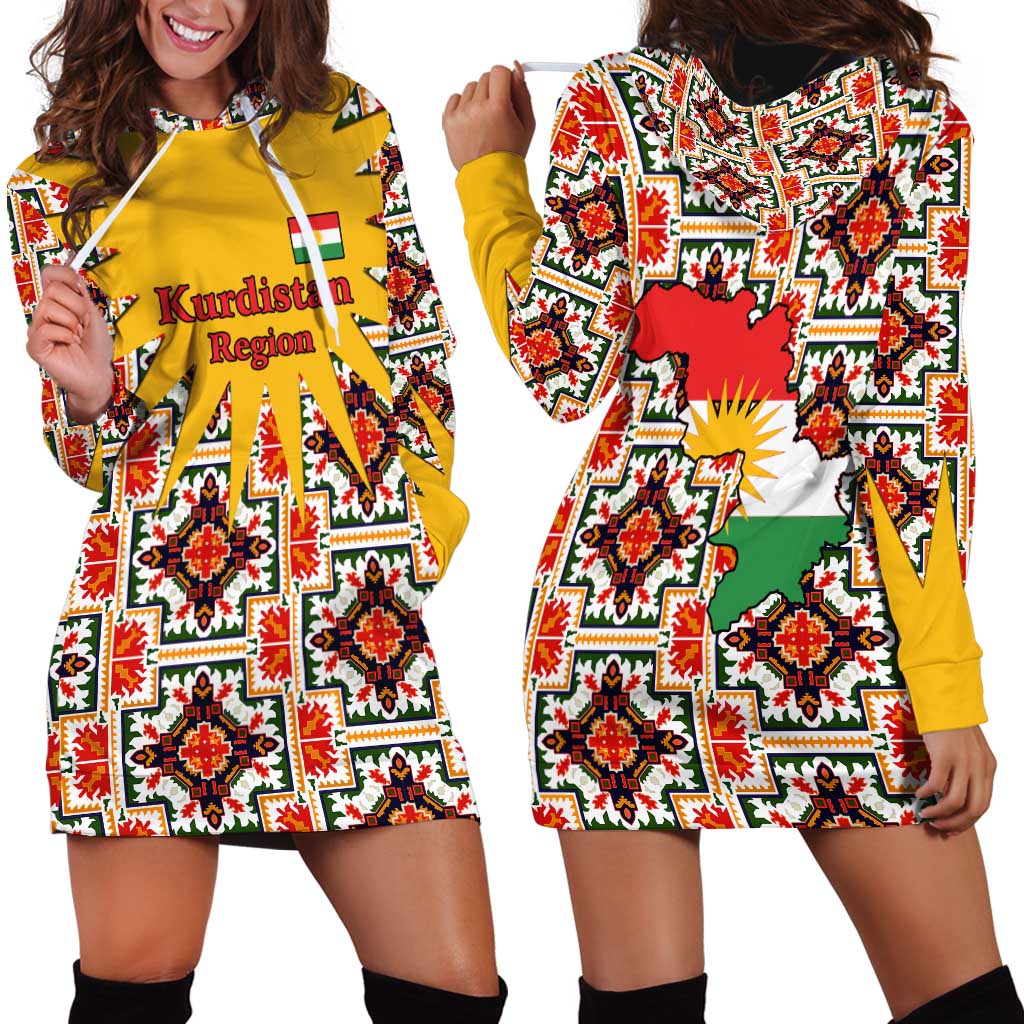Iraq Kurdistan Region Hoodie Dress Traditional Pattern Yellow Red Green - Wonder Print Shop