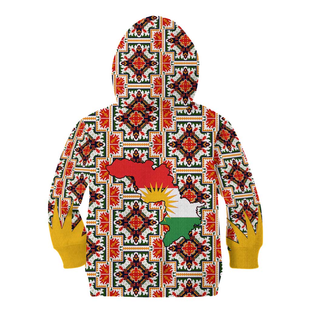 Iraq Kurdistan Region Kid Hoodie Traditional Pattern Yellow Red Green - Wonder Print Shop