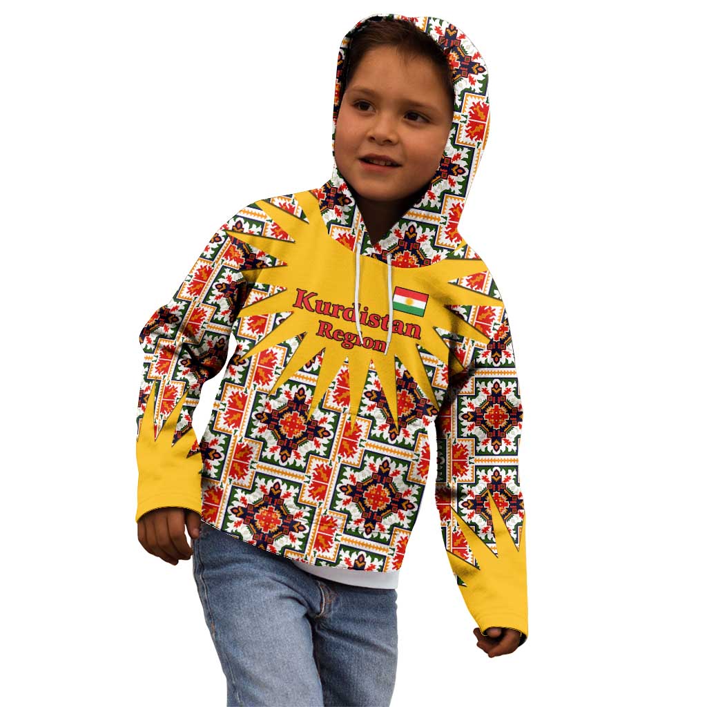 Iraq Kurdistan Region Kid Hoodie Traditional Pattern Yellow Red Green - Wonder Print Shop