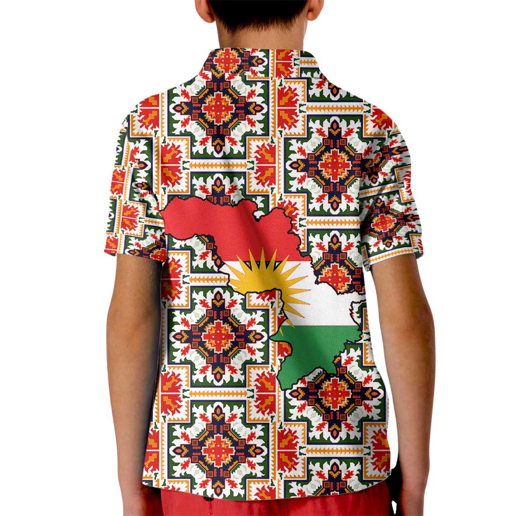 Iraq Kurdistan Region Kid Polo Shirt Traditional Pattern Yellow Red Green - Wonder Print Shop