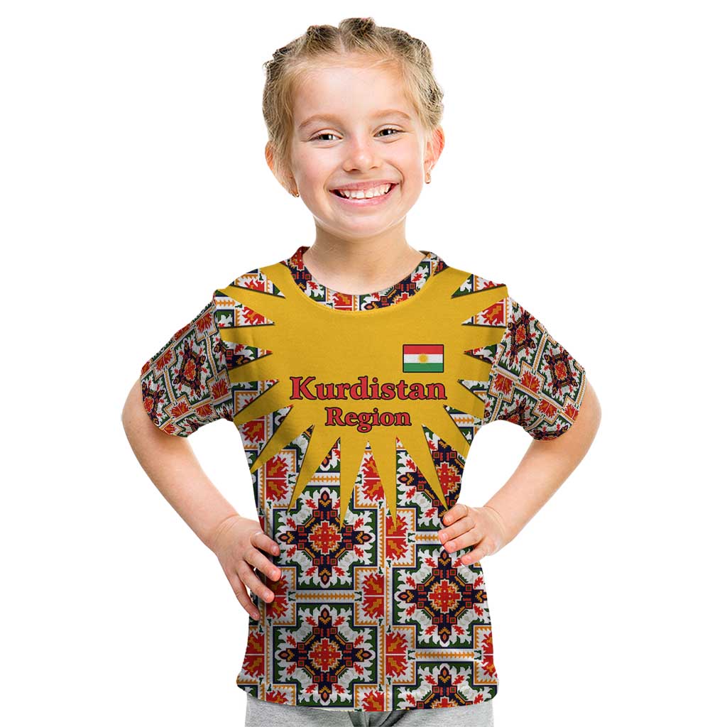 Iraq Kurdistan Region Kid T Shirt Traditional Pattern Yellow Red Green - Wonder Print Shop