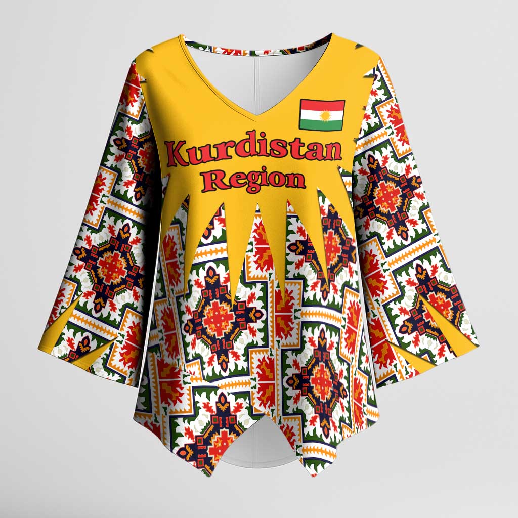 Iraq Kurdistan Region Kimono Sleeve Blouse Traditional Pattern Yellow Red Green - Wonder Print Shop