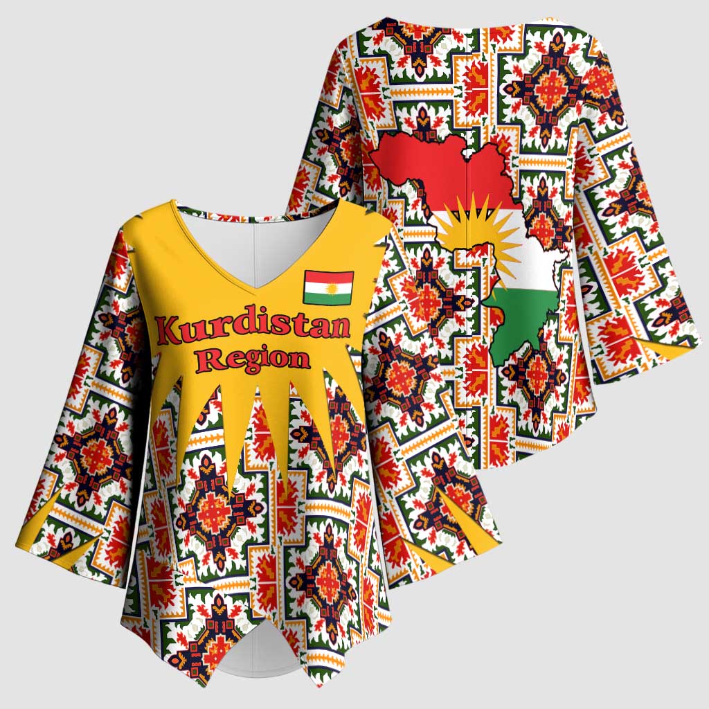 Iraq Kurdistan Region Kimono Sleeve Blouse Traditional Pattern Yellow Red Green - Wonder Print Shop