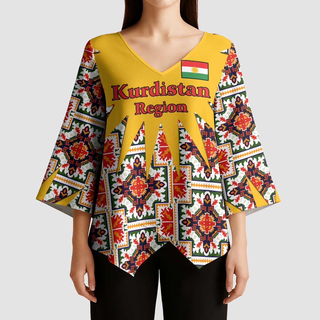 Iraq Kurdistan Region Kimono Sleeve Blouse Traditional Pattern Yellow Red Green - Wonder Print Shop