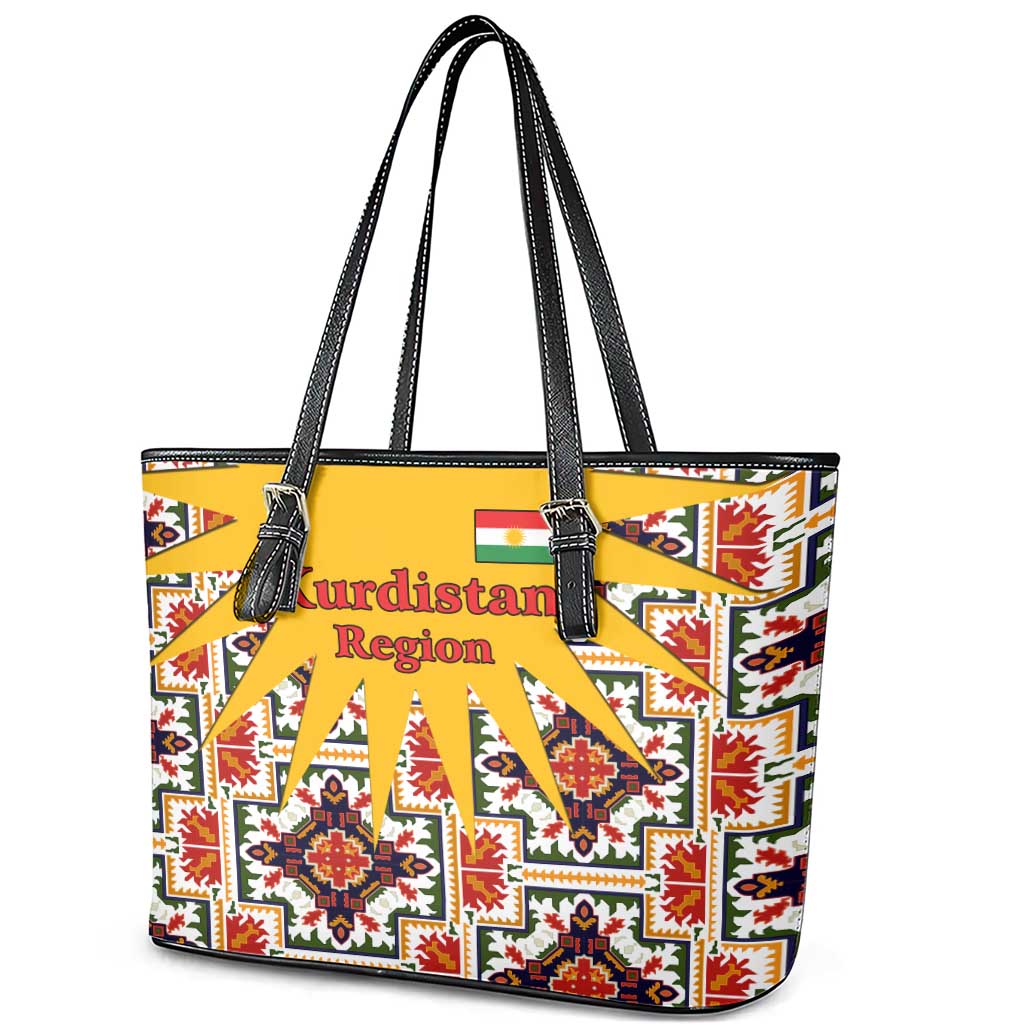 Iraq Kurdistan Region Leather Tote Bag Traditional Pattern Yellow Red Green - Wonder Print Shop