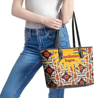 Iraq Kurdistan Region Leather Tote Bag Traditional Pattern Yellow Red Green - Wonder Print Shop