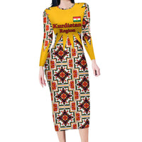 Iraq Kurdistan Region Long Sleeve Bodycon Dress Traditional Pattern Yellow Red Green - Wonder Print Shop