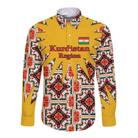 Iraq Kurdistan Region Long Sleeve Button Shirt Traditional Pattern Yellow Red Green - Wonder Print Shop
