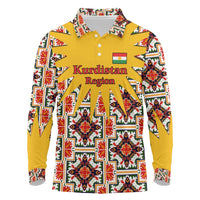 Iraq Kurdistan Region Long Sleeve Polo Shirt Traditional Pattern Yellow Red Green - Wonder Print Shop