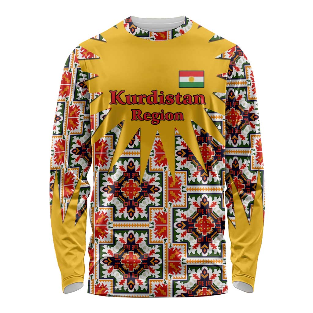 Iraq Kurdistan Region Long Sleeve Shirt Traditional Pattern Yellow Red Green - Wonder Print Shop