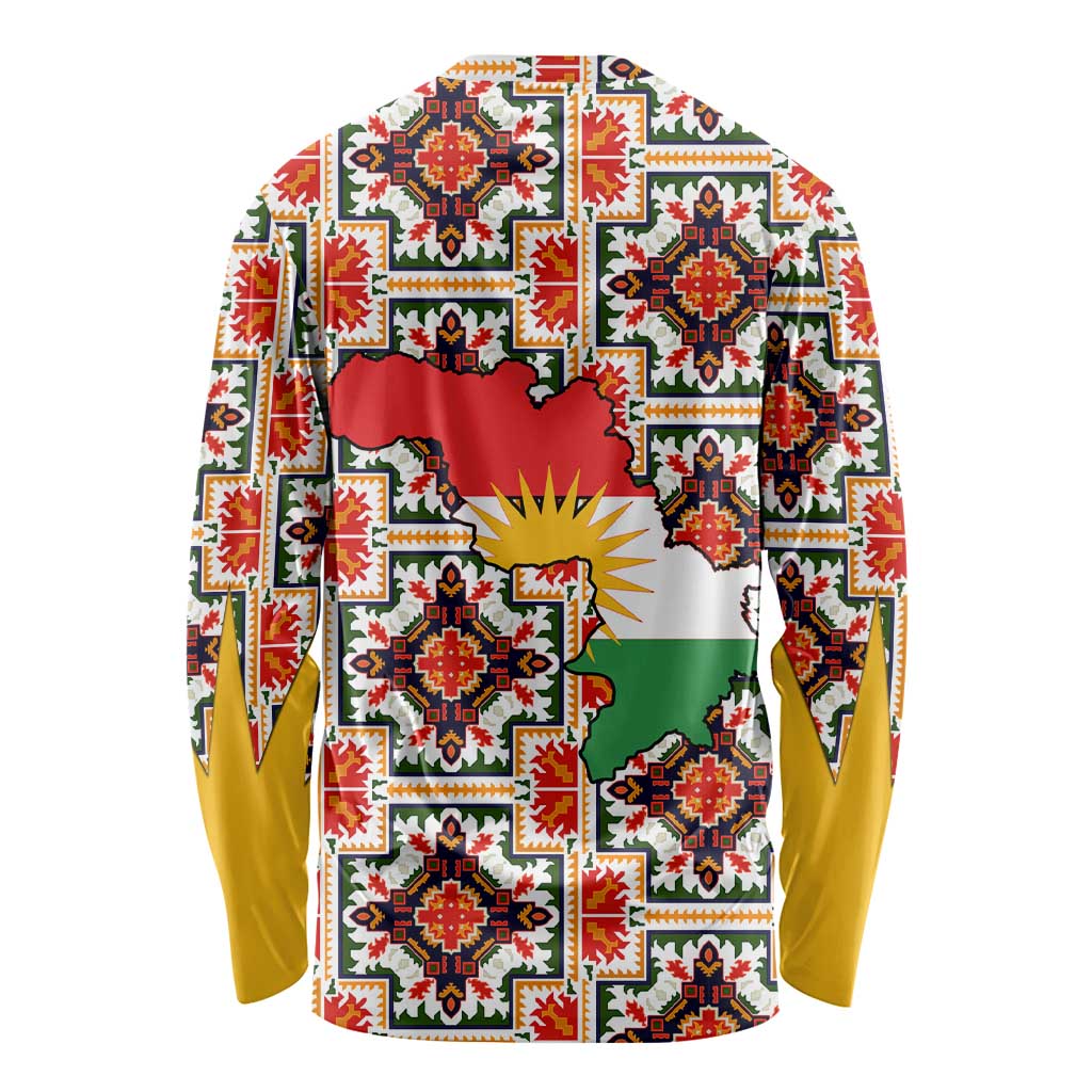 Iraq Kurdistan Region Long Sleeve Shirt Traditional Pattern Yellow Red Green - Wonder Print Shop