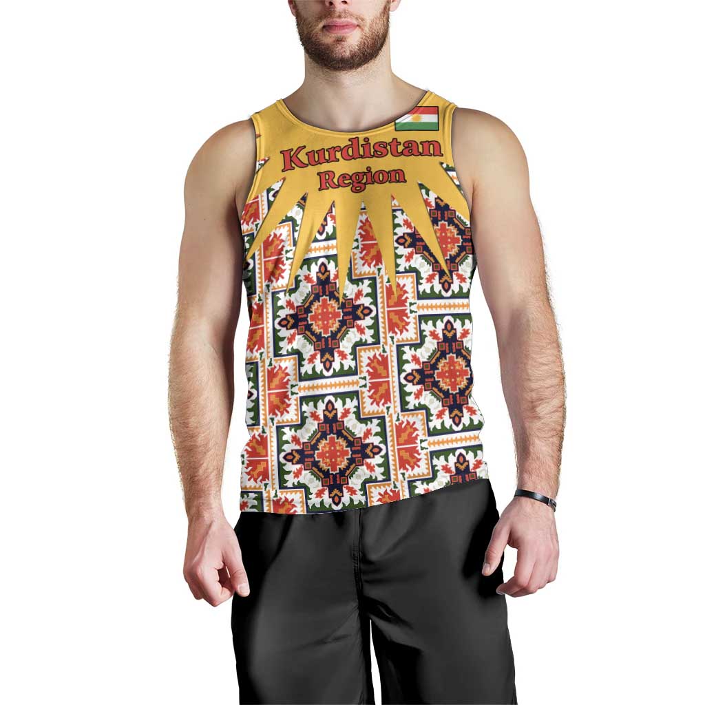 Iraq Kurdistan Region Men Tank Top Traditional Pattern Yellow Red Green - Wonder Print Shop