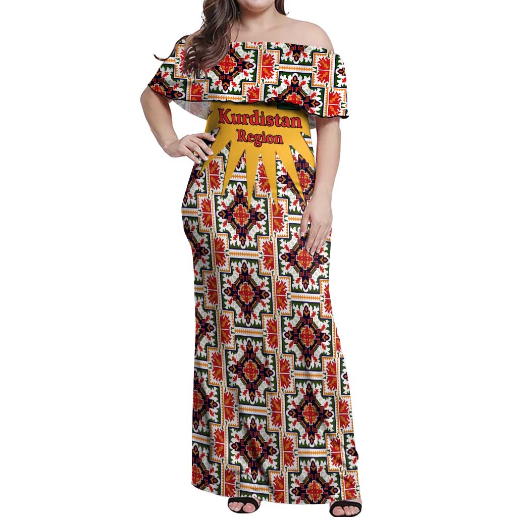 Iraq Kurdistan Region Off Shoulder Maxi Dress Traditional Pattern Yellow Red Green - Wonder Print Shop