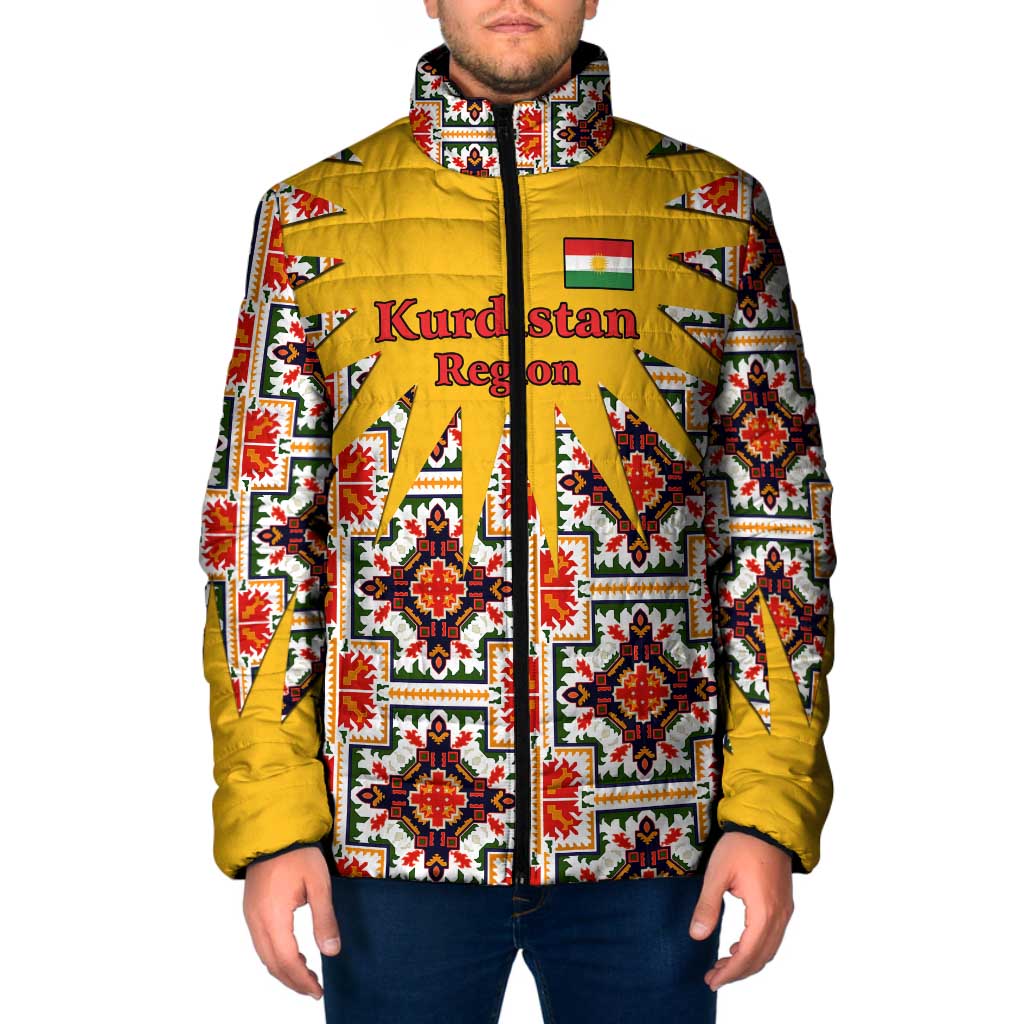 Iraq Kurdistan Region Padded Jacket Traditional Pattern Yellow Red Green - Wonder Print Shop