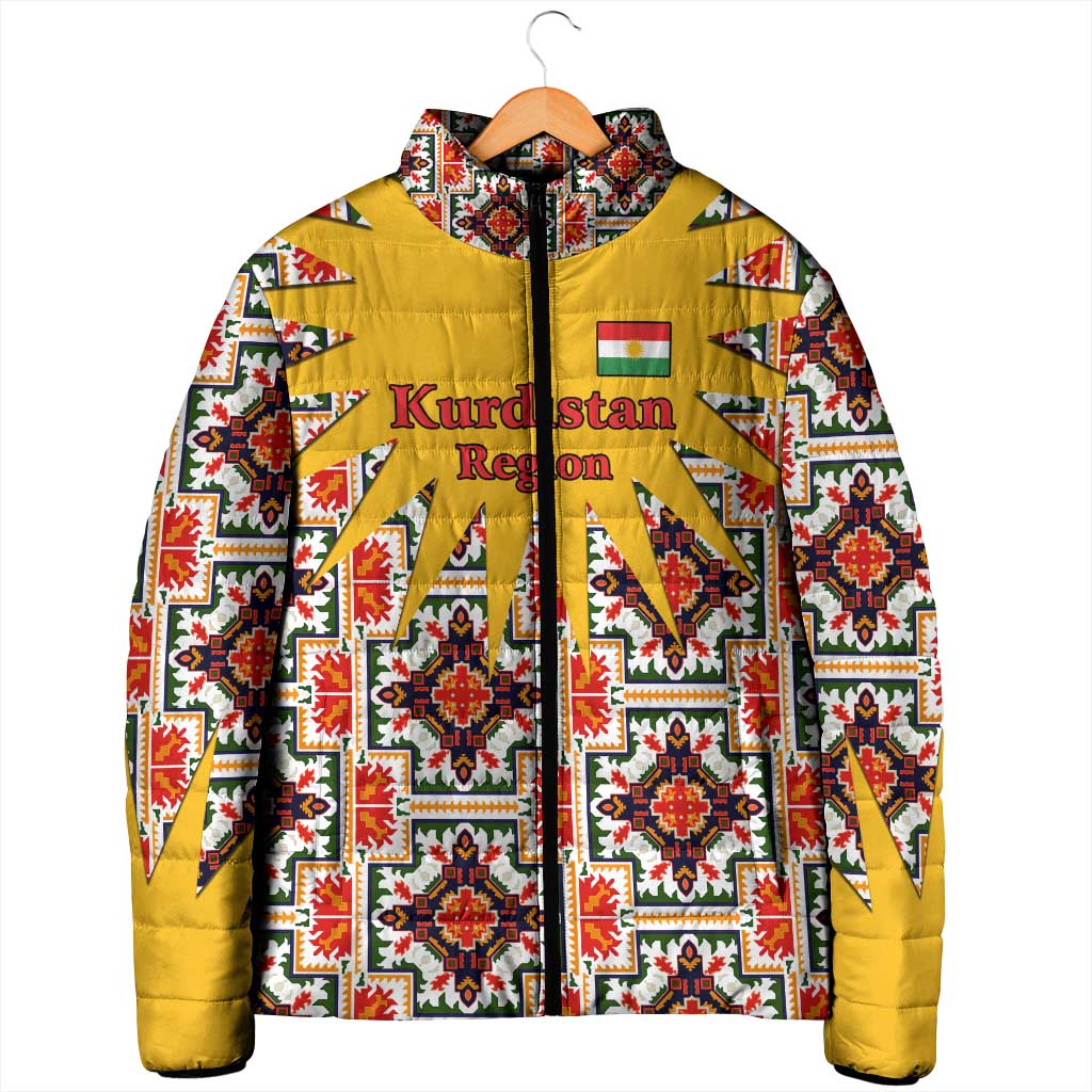 Iraq Kurdistan Region Padded Jacket Traditional Pattern Yellow Red Green - Wonder Print Shop