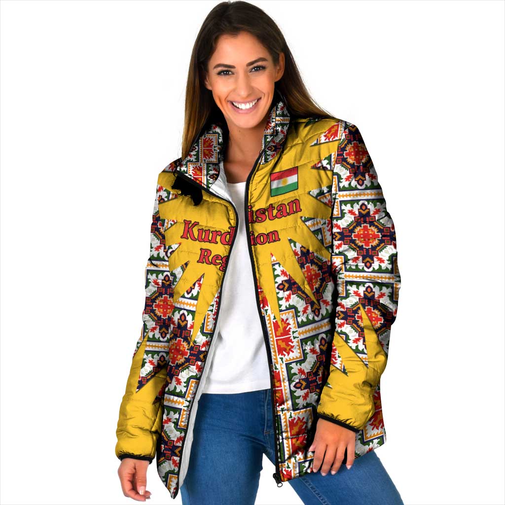 Iraq Kurdistan Region Padded Jacket Traditional Pattern Yellow Red Green - Wonder Print Shop