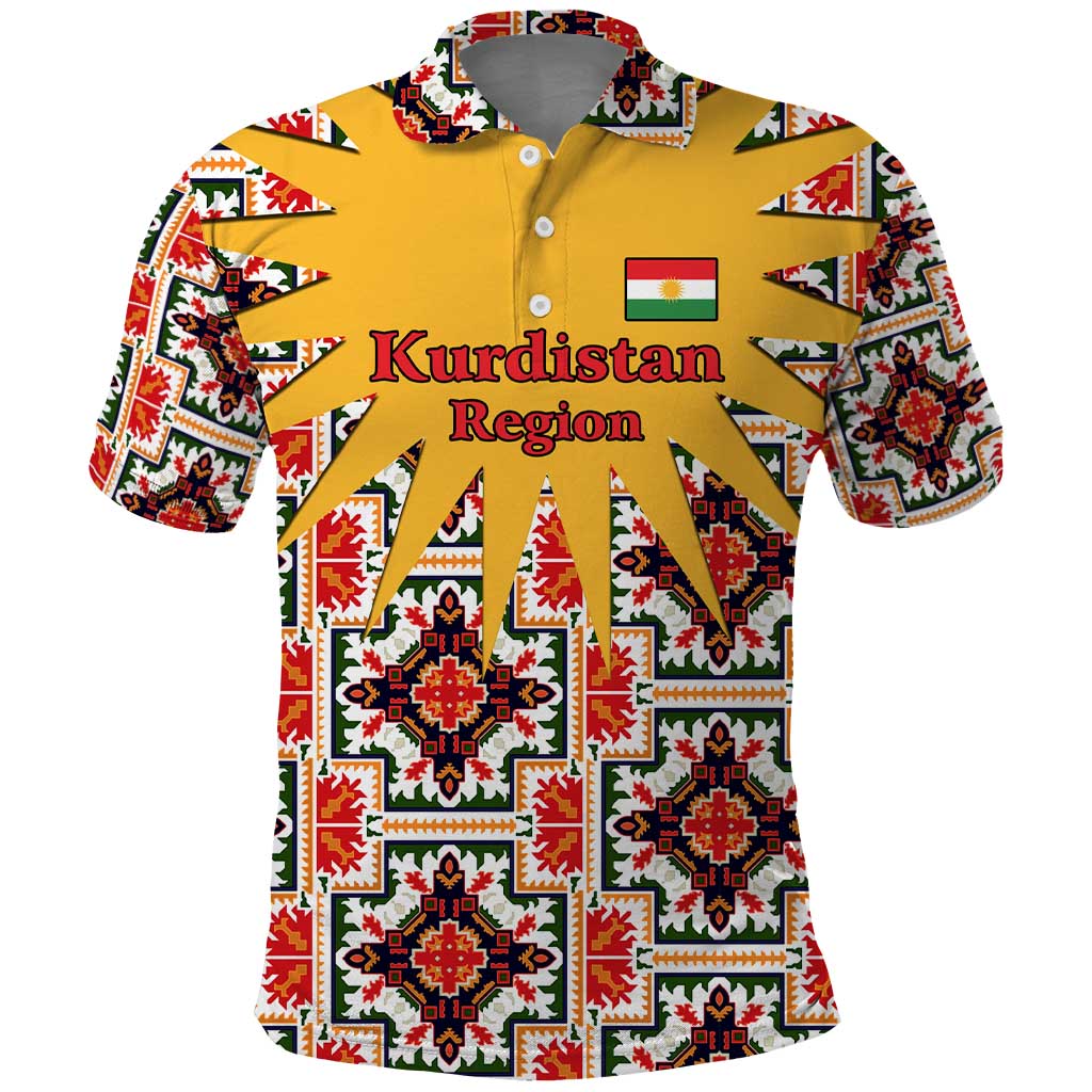 Iraq Kurdistan Region Polo Shirt Traditional Pattern Yellow Red Green - Wonder Print Shop