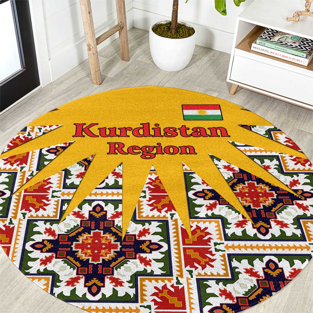 Iraq Kurdistan Region Round Carpet Traditional Pattern Yellow Red Green - Wonder Print Shop