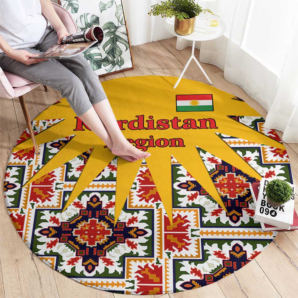 Iraq Kurdistan Region Round Carpet Traditional Pattern Yellow Red Green - Wonder Print Shop