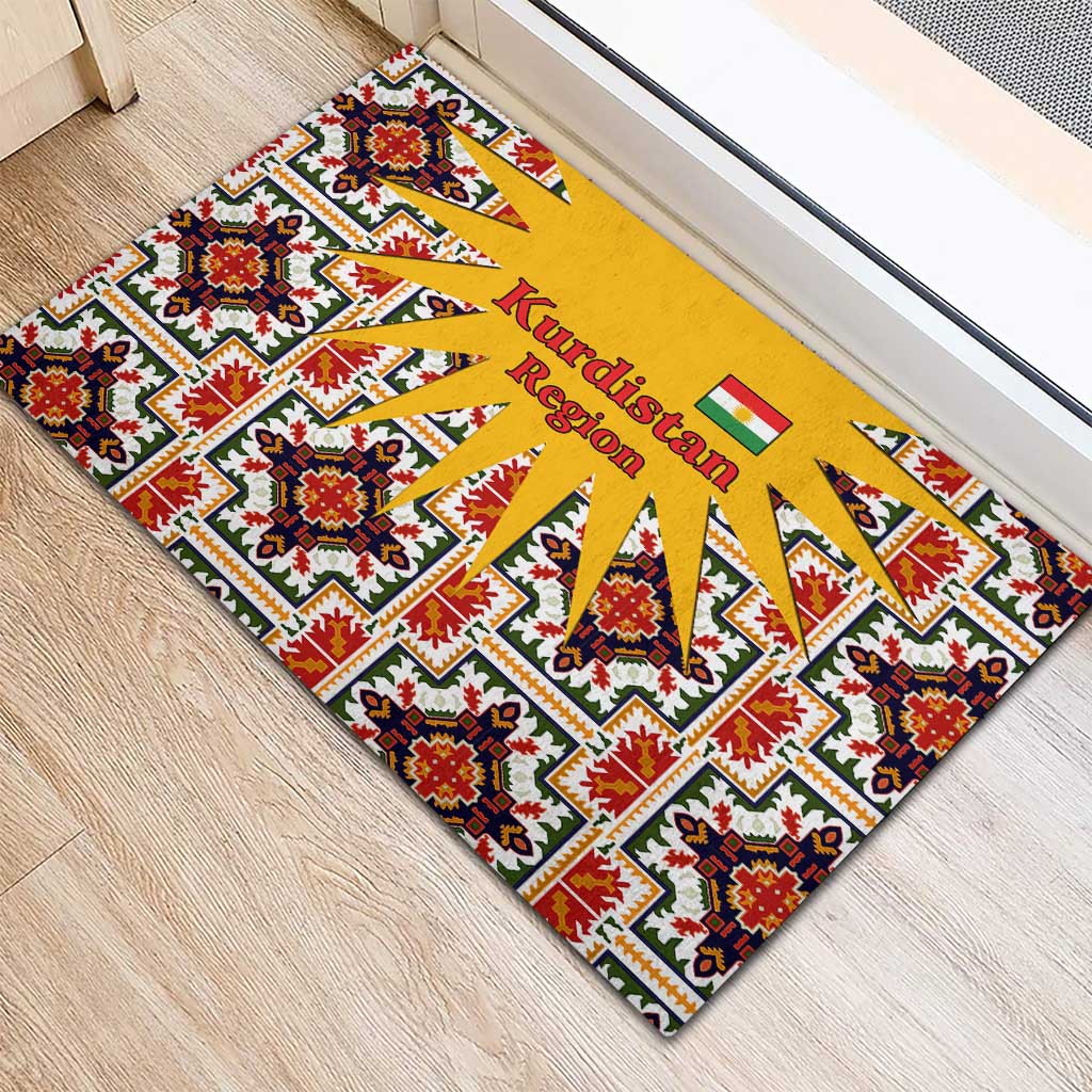 Iraq Kurdistan Region Rubber Doormat Traditional Pattern Yellow Red Green - Wonder Print Shop