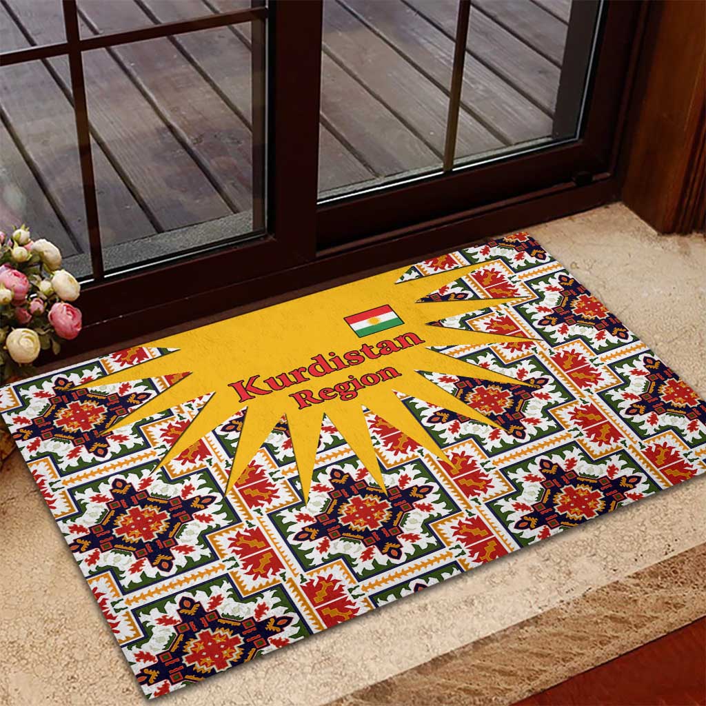 Iraq Kurdistan Region Rubber Doormat Traditional Pattern Yellow Red Green - Wonder Print Shop