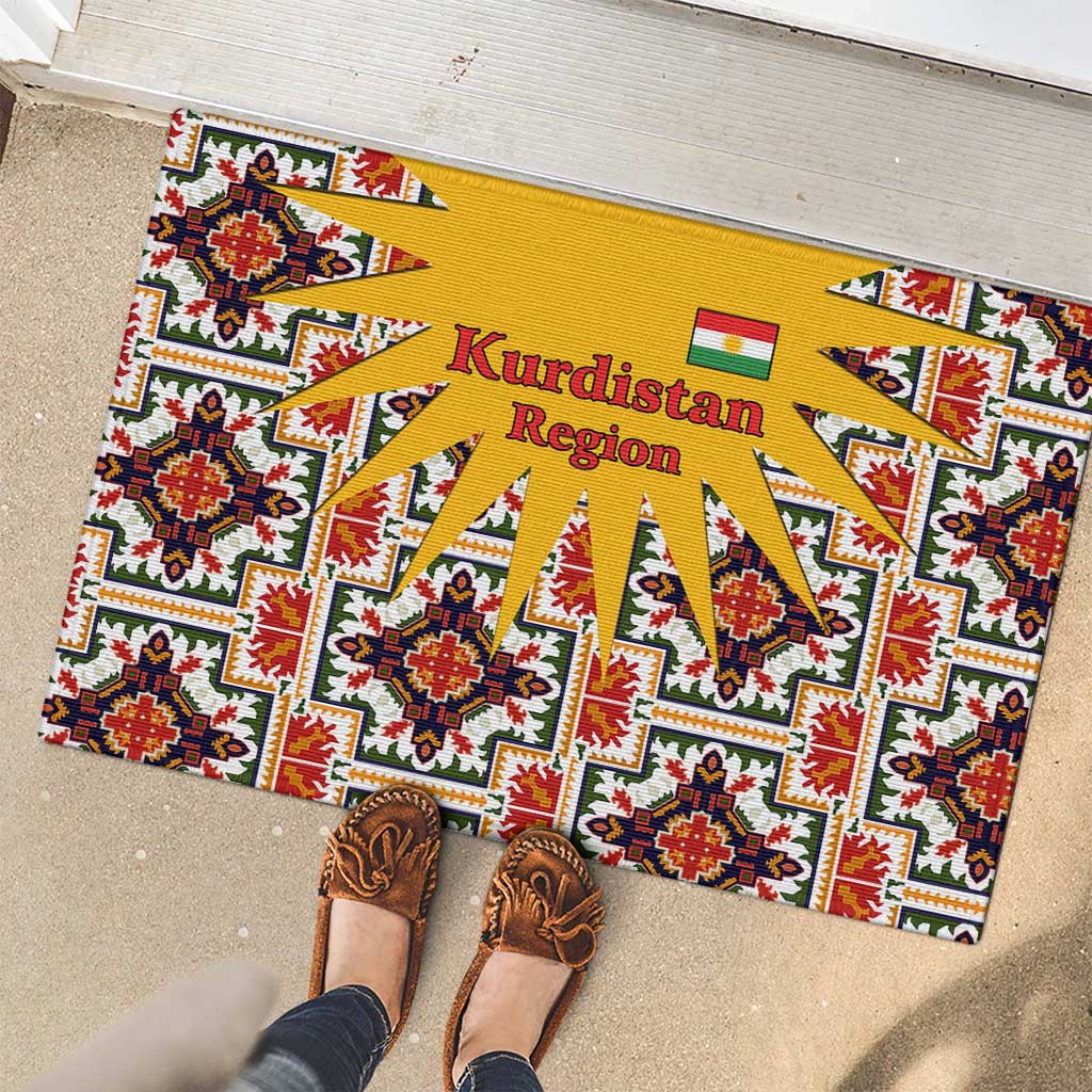 Iraq Kurdistan Region Rubber Doormat Traditional Pattern Yellow Red Green - Wonder Print Shop