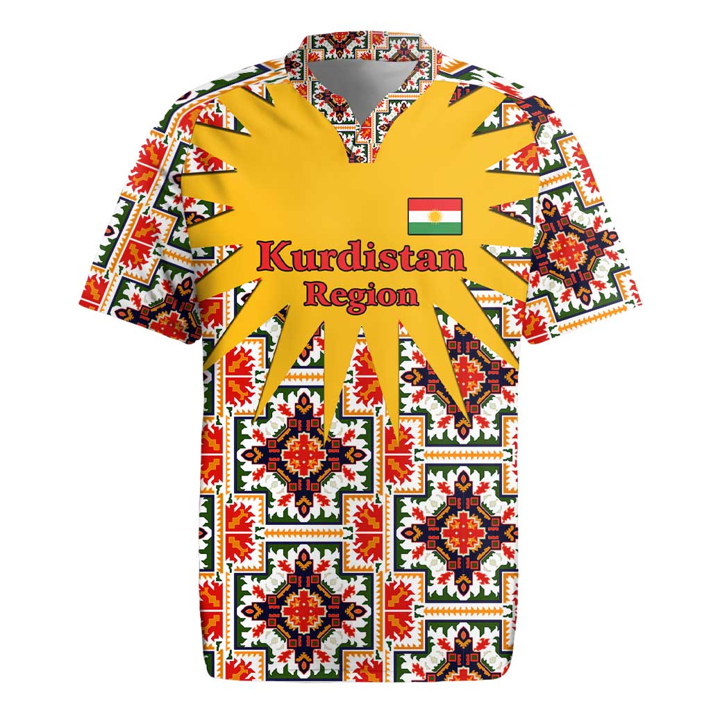 Iraq Kurdistan Region Rugby Jersey Traditional Pattern Yellow Red Green - Wonder Print Shop