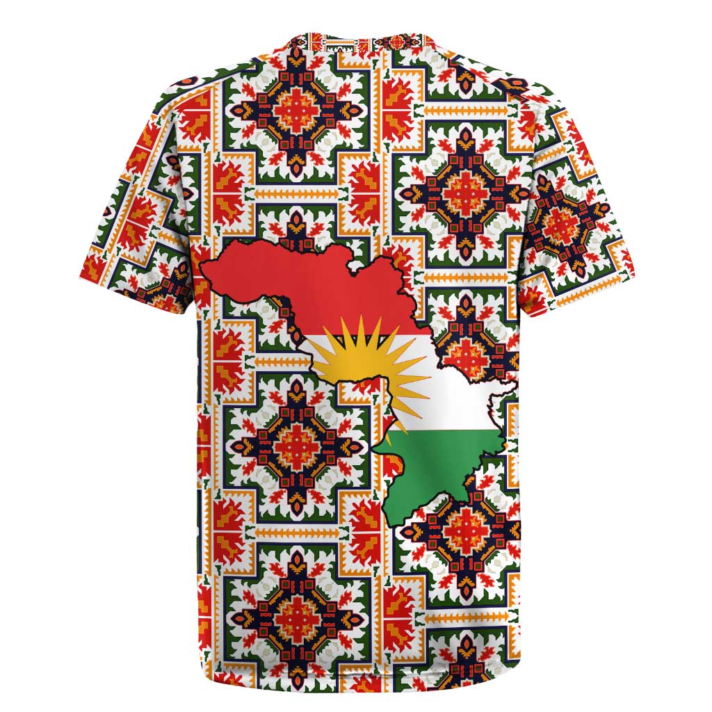 Iraq Kurdistan Region Rugby Jersey Traditional Pattern Yellow Red Green - Wonder Print Shop