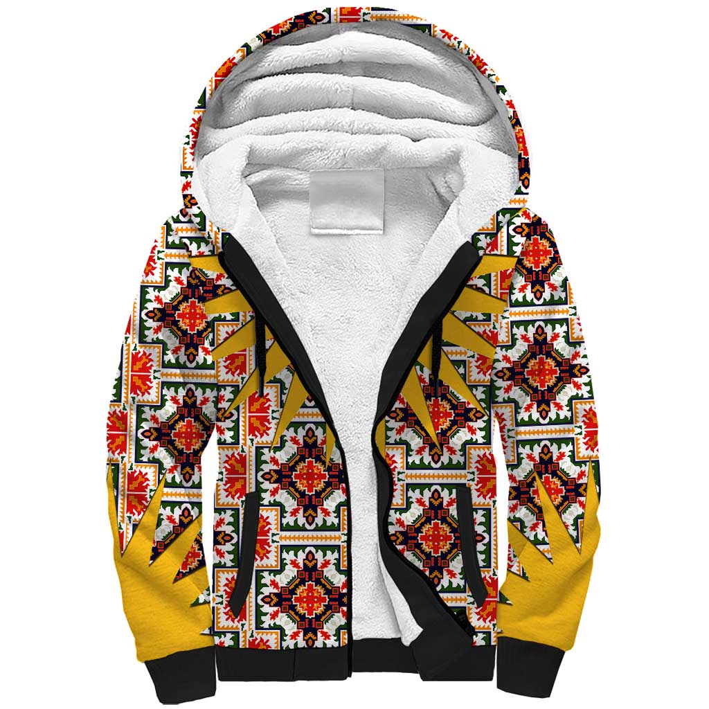 Iraq Kurdistan Region Sherpa Hoodie Traditional Pattern Yellow Red Green - Wonder Print Shop