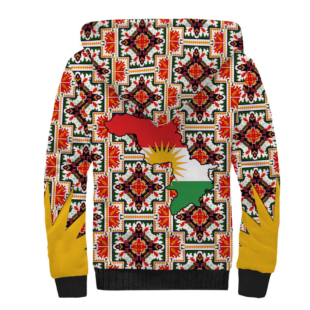 Iraq Kurdistan Region Sherpa Hoodie Traditional Pattern Yellow Red Green - Wonder Print Shop
