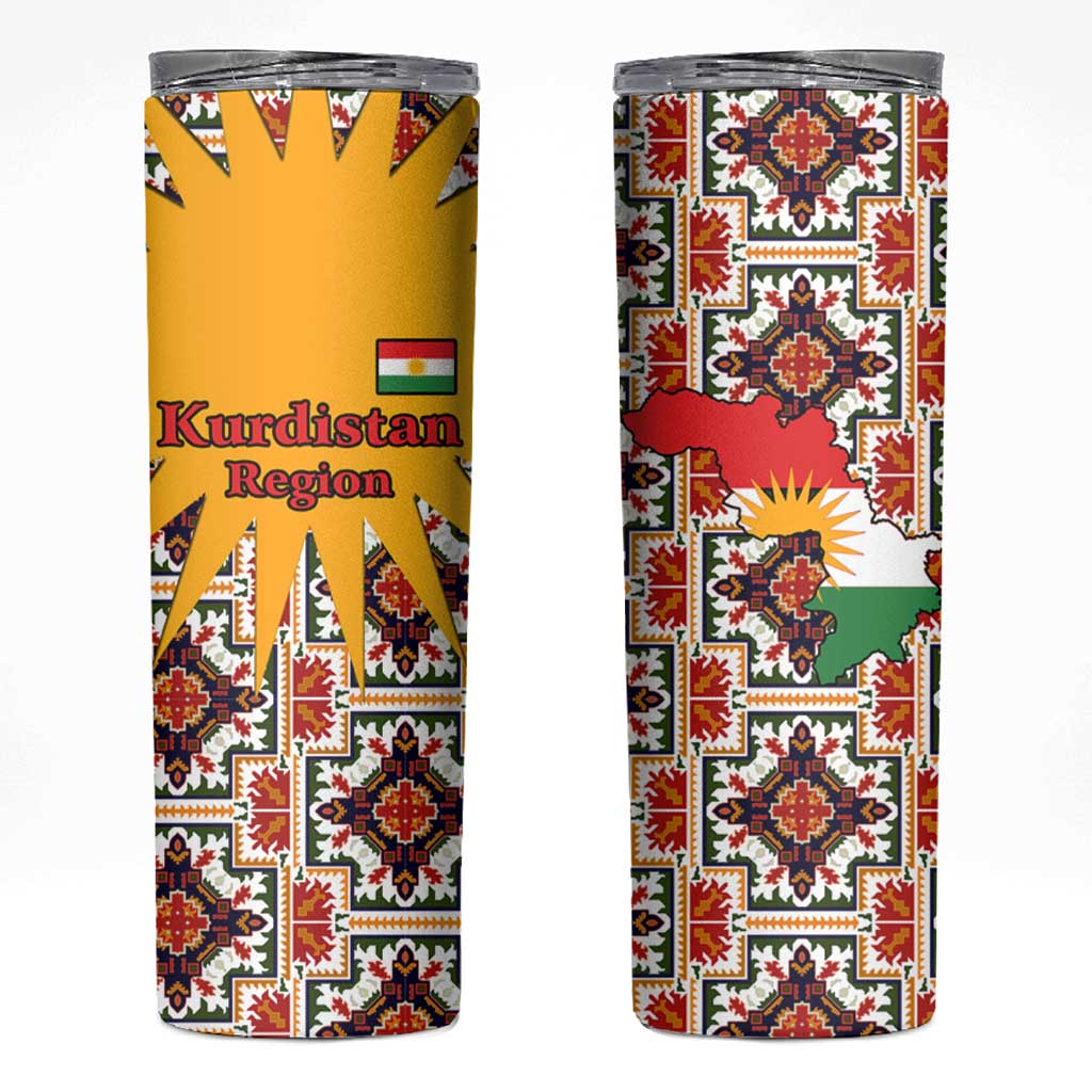 Iraq Kurdistan Region Skinny Tumbler Traditional Pattern Yellow Red Green - Wonder Print Shop