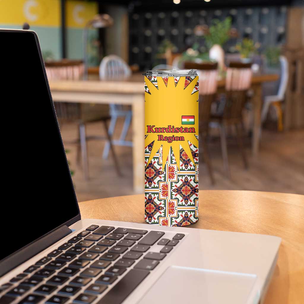 Iraq Kurdistan Region Skinny Tumbler Traditional Pattern Yellow Red Green - Wonder Print Shop