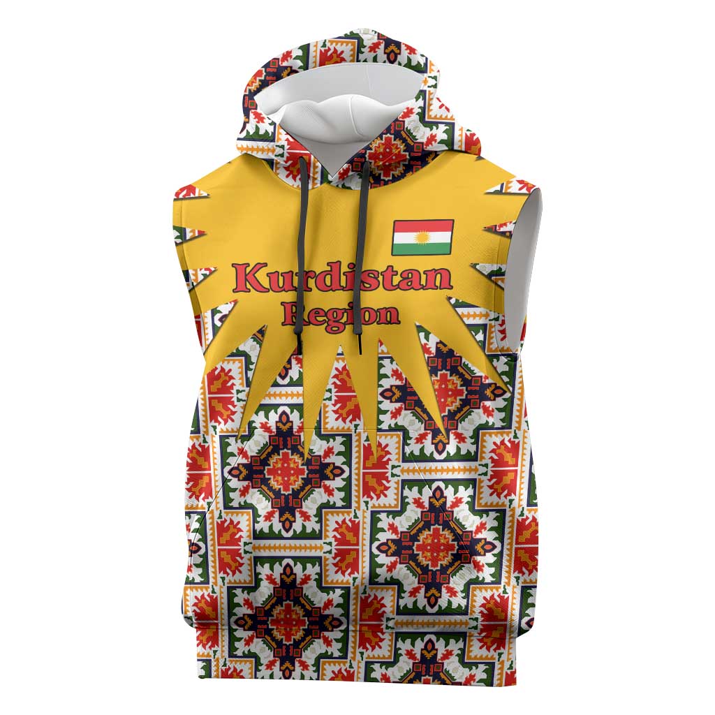 Iraq Kurdistan Region Sleeveless Hoodie Traditional Pattern Yellow Red Green - Wonder Print Shop