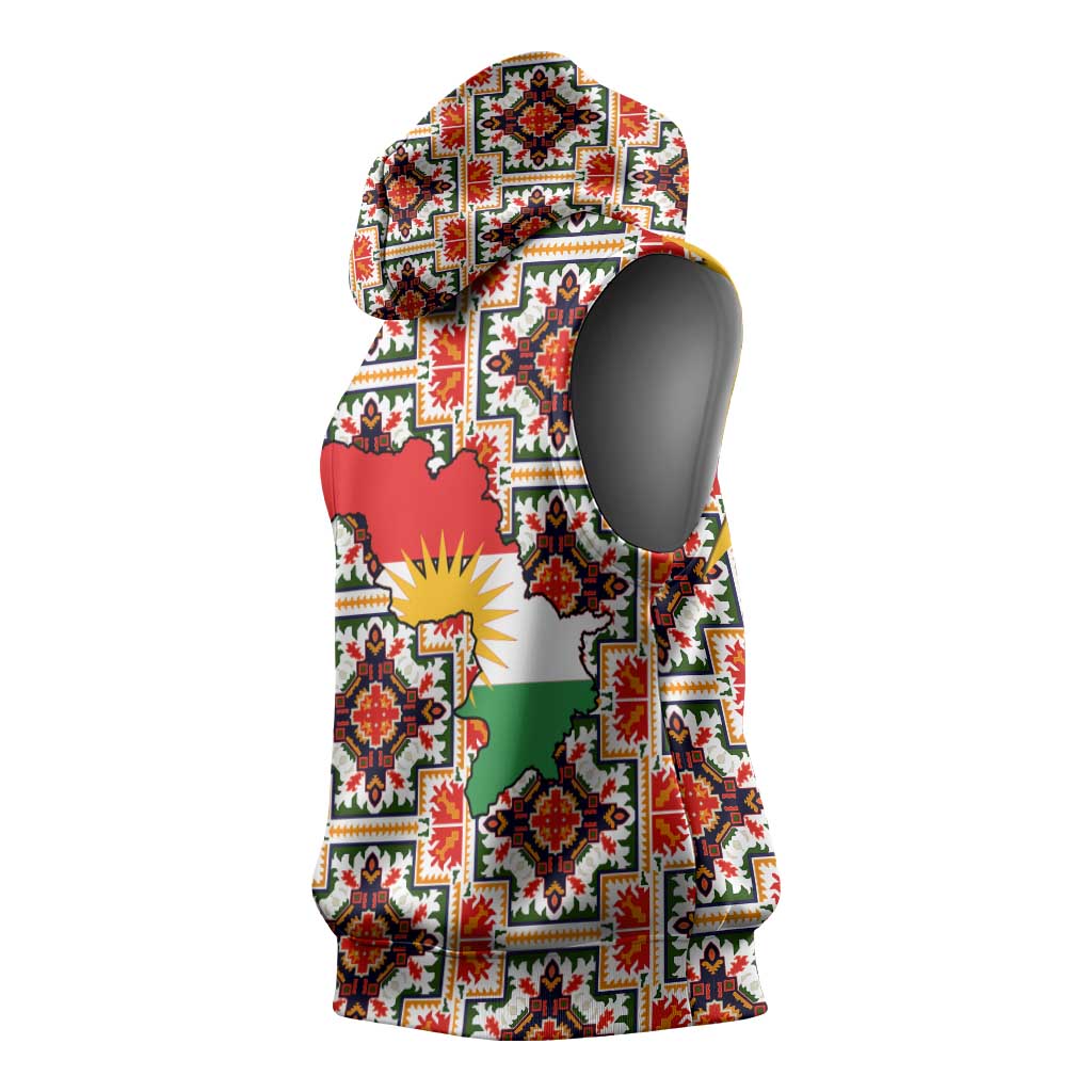 Iraq Kurdistan Region Sleeveless Hoodie Traditional Pattern Yellow Red Green - Wonder Print Shop