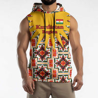 Iraq Kurdistan Region Sleeveless Hoodie Traditional Pattern Yellow Red Green - Wonder Print Shop