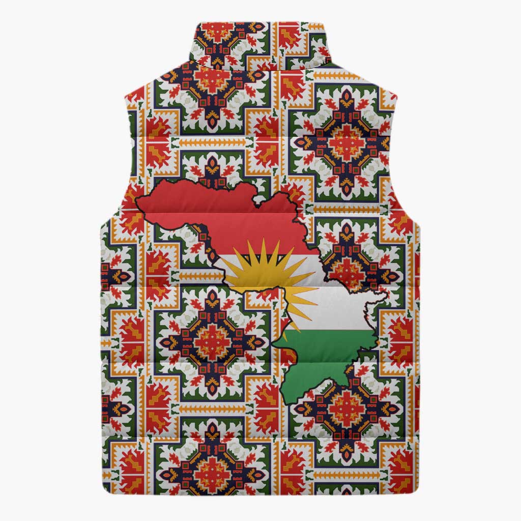 Iraq Kurdistan Region Sleeveless Puffer Jacket Traditional Pattern Yellow Red Green - Wonder Print Shop