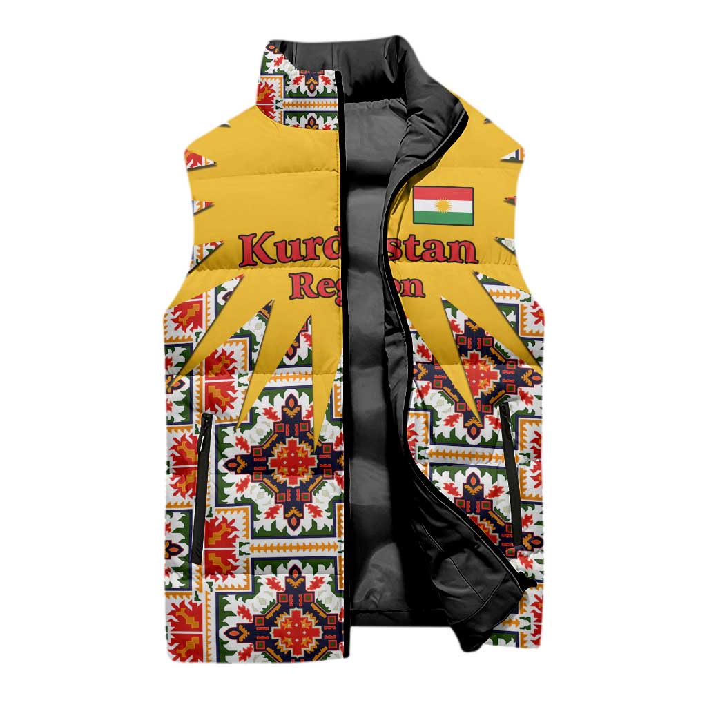 Iraq Kurdistan Region Sleeveless Puffer Jacket Traditional Pattern Yellow Red Green - Wonder Print Shop