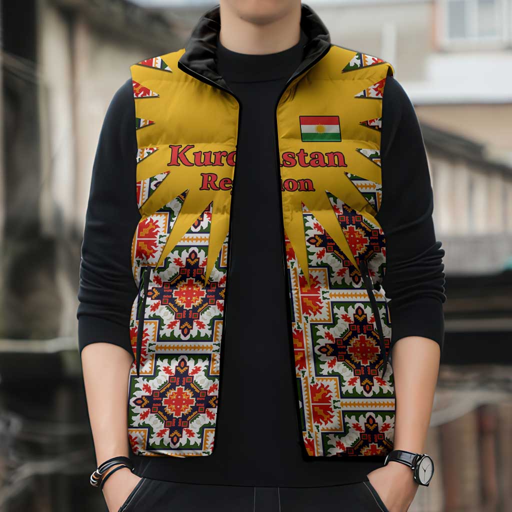 Iraq Kurdistan Region Sleeveless Puffer Jacket Traditional Pattern Yellow Red Green - Wonder Print Shop