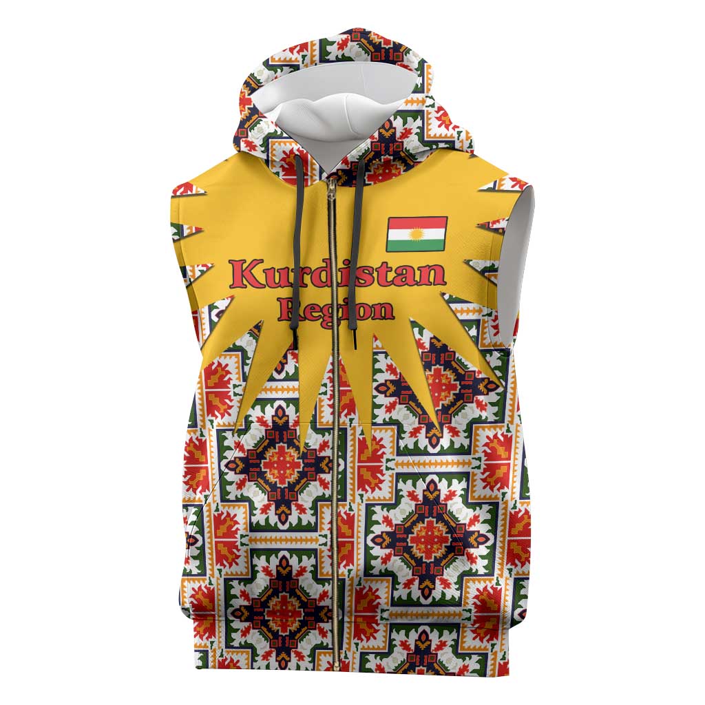 Iraq Kurdistan Region Sleeveless Zip Hoodie Traditional Pattern Yellow Red Green - Wonder Print Shop