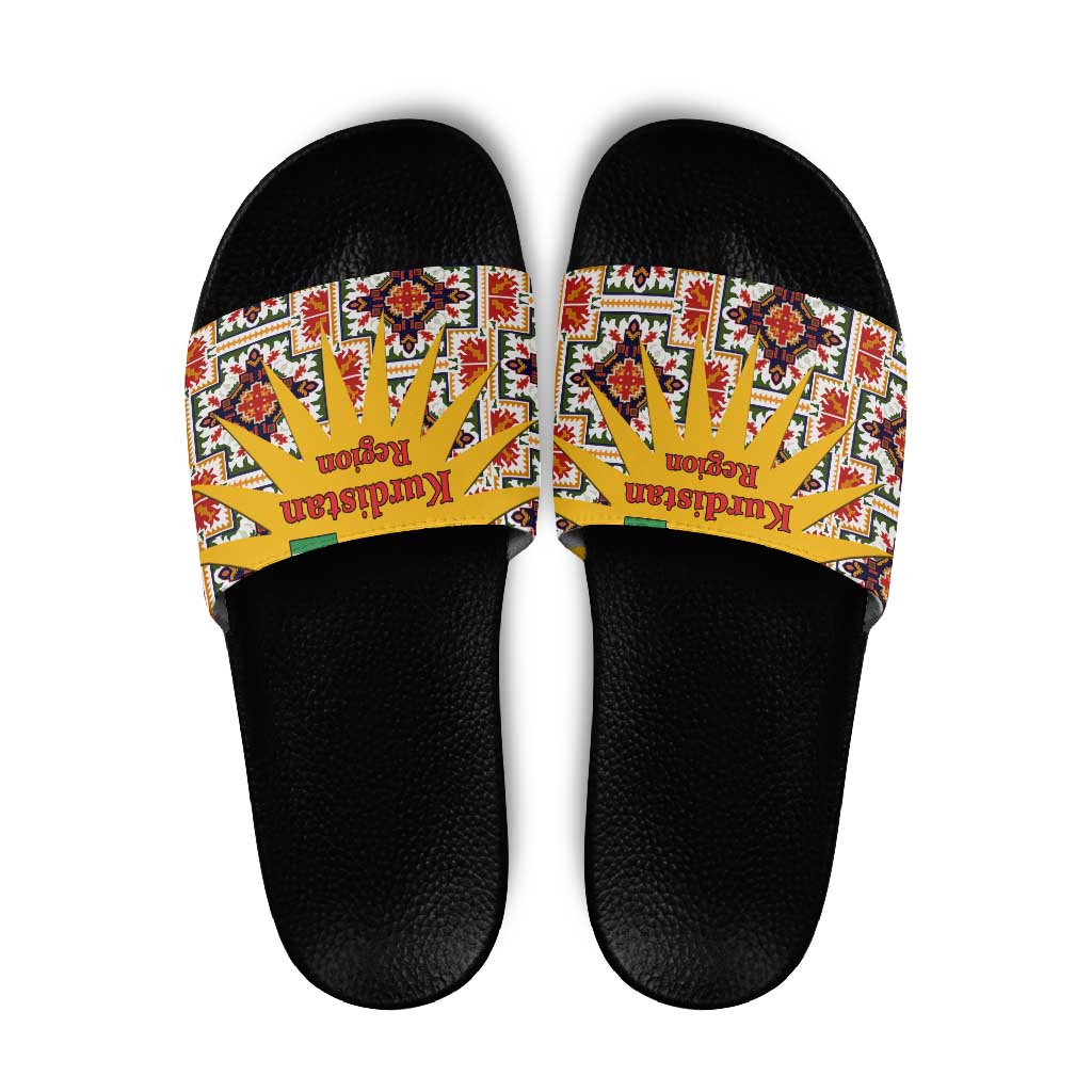 Iraq Kurdistan Region Slide Sandals Traditional Pattern Yellow Red Green - Wonder Print Shop