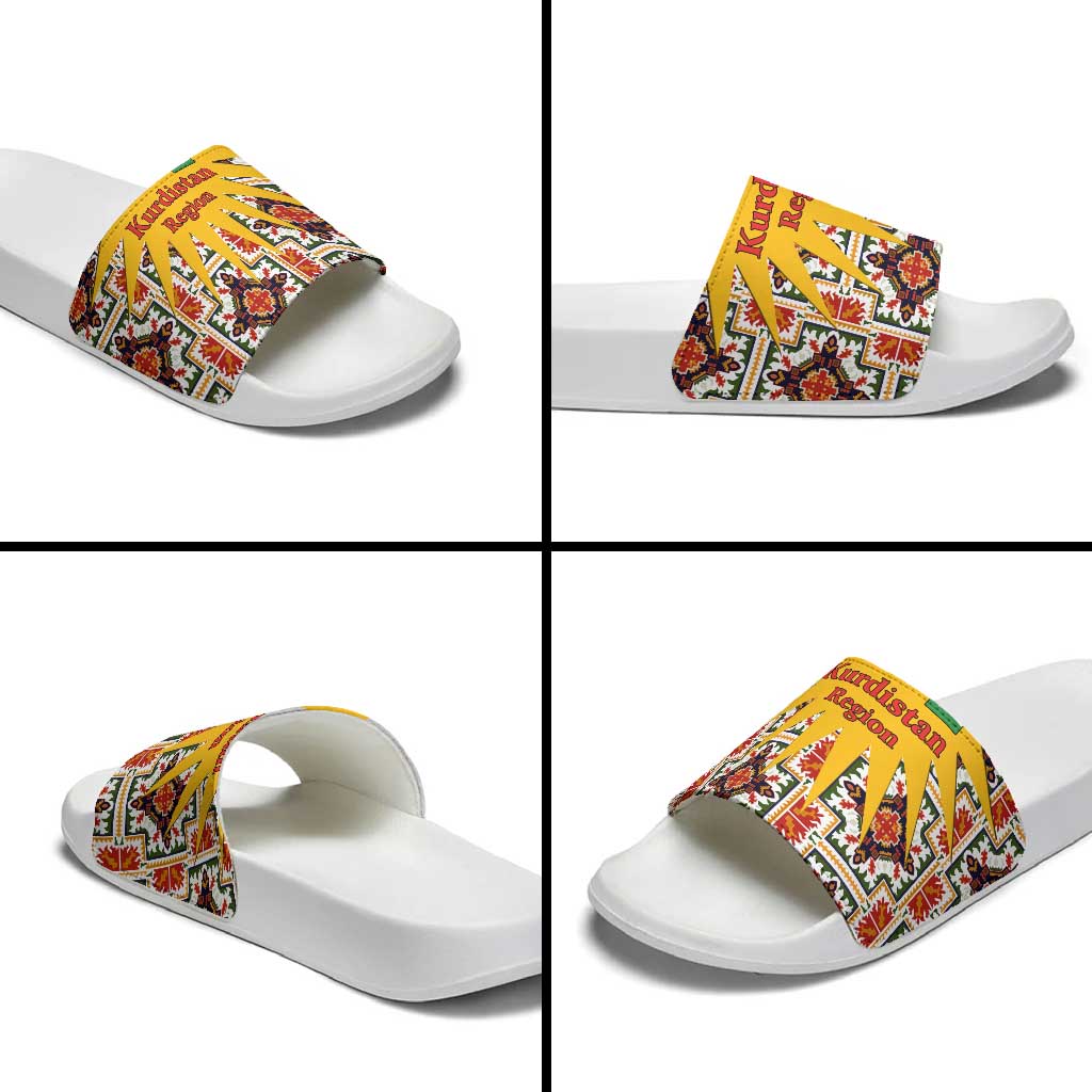 Iraq Kurdistan Region Slide Sandals Traditional Pattern Yellow Red Green - Wonder Print Shop