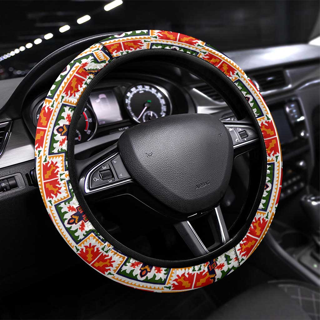 Iraq Kurdistan Region Steering Wheel Cover Traditional Pattern Yellow Red Green - Wonder Print Shop
