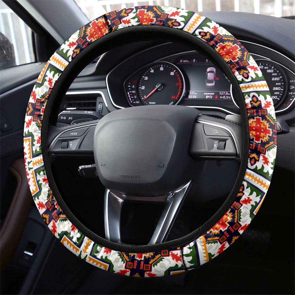 Iraq Kurdistan Region Steering Wheel Cover Traditional Pattern Yellow Red Green - Wonder Print Shop