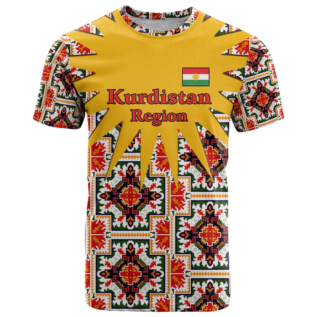 Iraq Kurdistan Region T Shirt Traditional Pattern Yellow Red Green - Wonder Print Shop